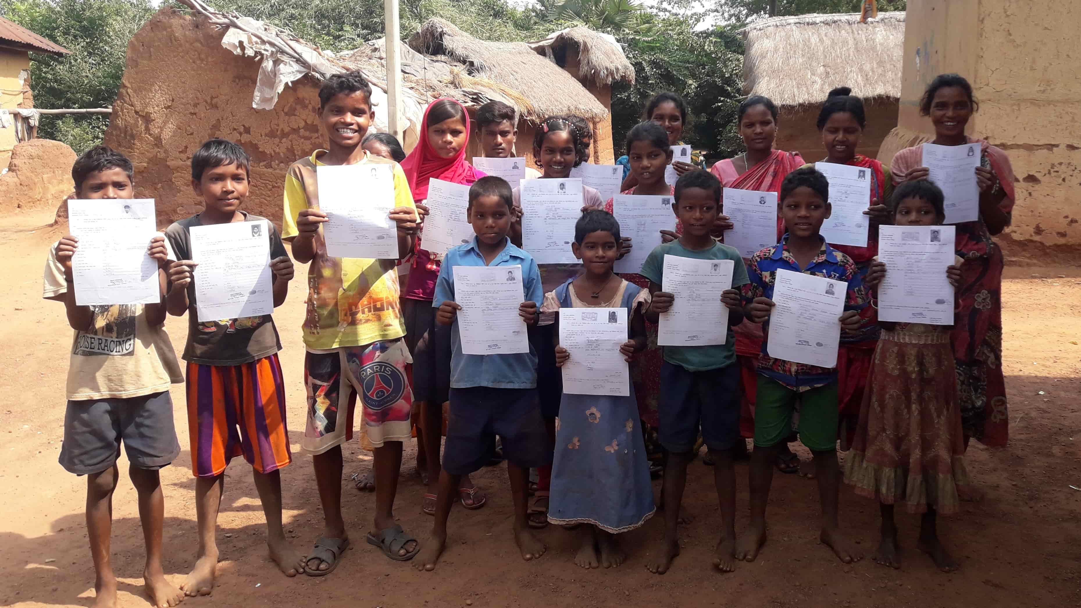 Children after receiving their caste certificates to avail benefits