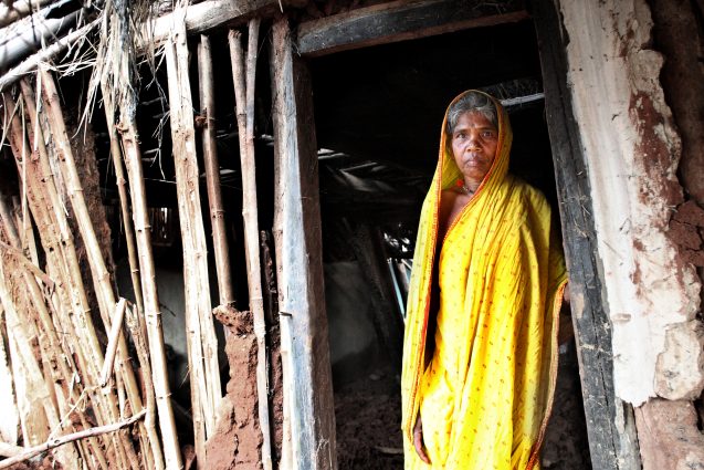 Usta tibal village, Ganjam District, Odisha, India 201365 year old widow Sashi Jani, mother of two sons and one daughter, has lost one acre of paddy field and one acre of vegetable field and her house has been partially damaged in the cyclone Phailin. Sashi Jani didn't hear anything about the cyclone Phailin, On that night, she was alone at home when the roof of her house has been blown away by the heavy winds. She woke up scared. Her neighbours came to help her and since then she's living with them. Sashi Jani is worried about the year head, since they have lost all their crops they are dependent on forest and wild potatoes. Sashi's sons are daily wage workers and earn Rs150 per day, sashi hopes that with their wages and by using the wood from the forest she will be able to rebuild the roof of her house. Note:Cyclone Phailin left a trail of destruction knocking down lakhs of homes, affecting nearly 90 lakh of people and destroying paddy crops worth Rs 2,400 crore.Since the cyclone Action Aid India provided 5kg of flattened rice, candles and biscuits to each family.